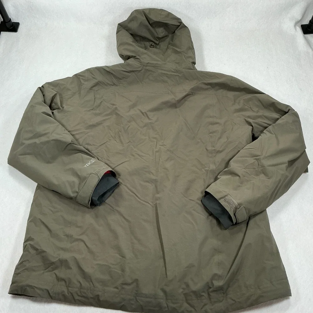 LL Bean Mens TEK2.5 Insulated Hooded Jacket Olive Green Red Lining XXL REG